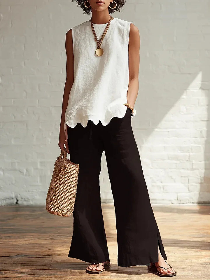 Linen Relaxed Top in White – Lucille by Maravesse
