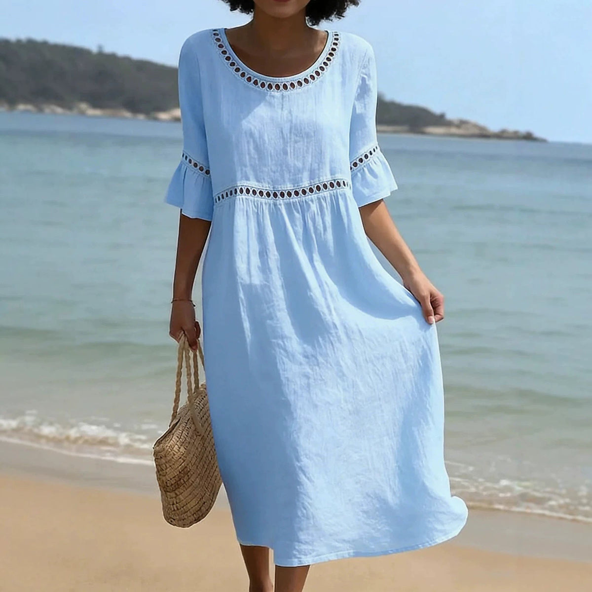 Linen Relaxed Midi Dress in Blue – Anouk by Maravesse