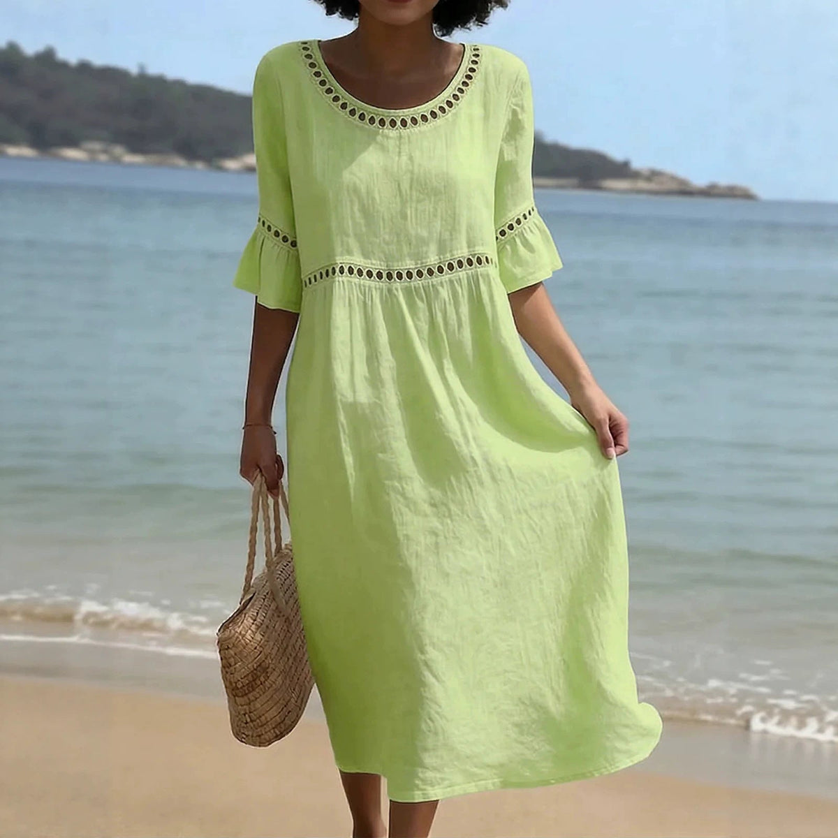 Linen Relaxed Midi Dress in Green – Anouk by Maravesse