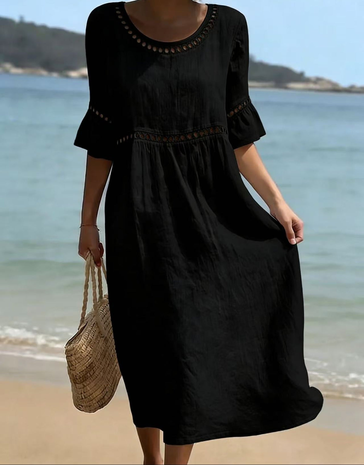Linen Relaxed Midi Dress in Black – Anouk by Maravesse