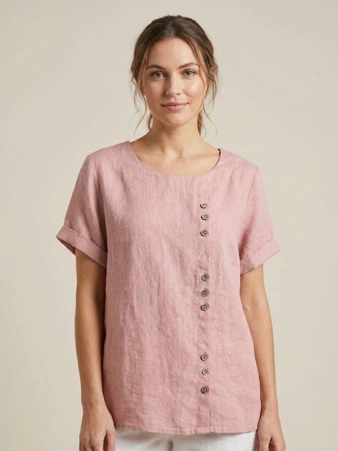 Linen Relaxed Top in Light Pink – Louisa by Maravesse