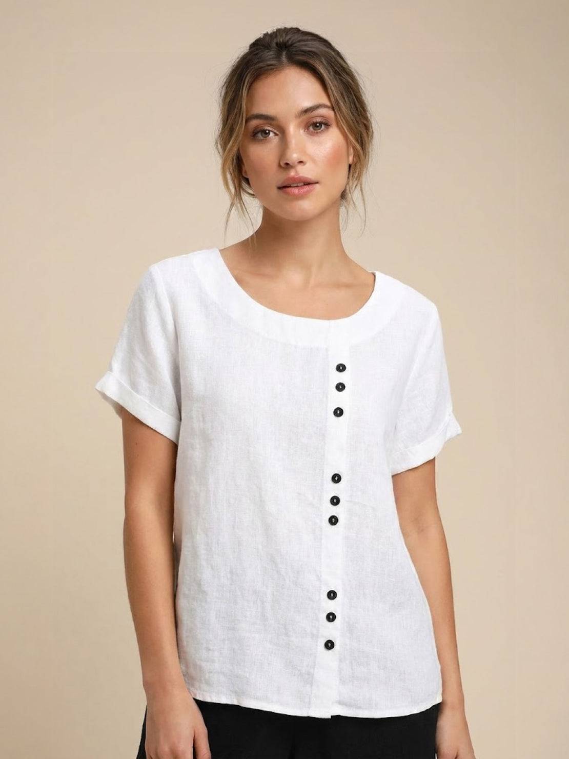 Linen Relaxed Top in White – Louisa by Maravesse