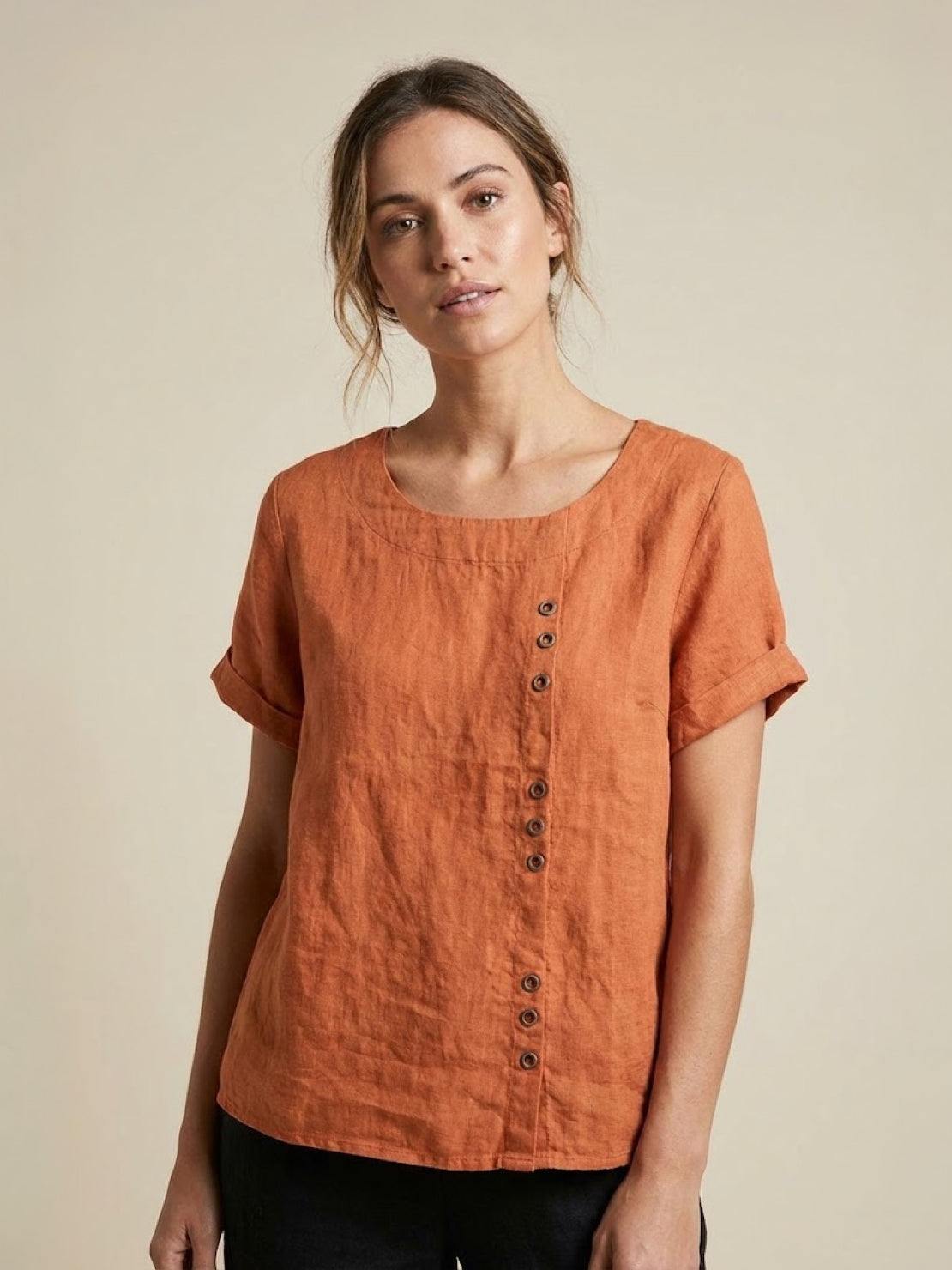 Linen Relaxed Top in Orange – Louisa by Maravesse