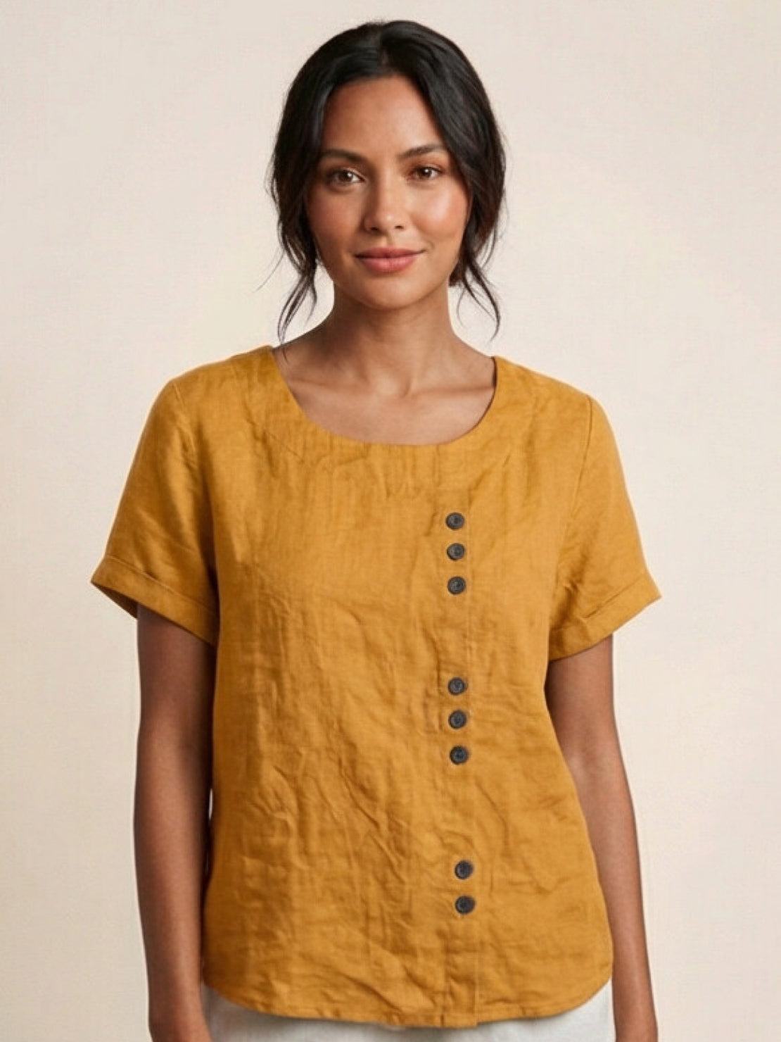 Linen Relaxed Top in Mustard – Louisa by Maravesse