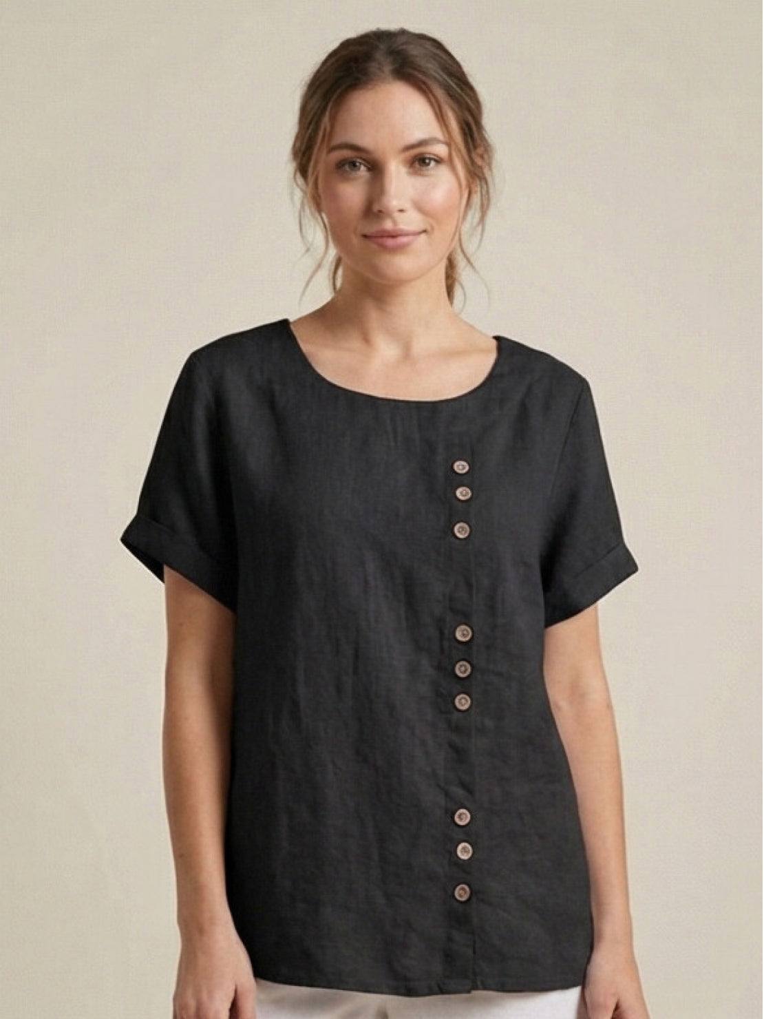 Linen Relaxed Top in Black – Louisa by Maravesse