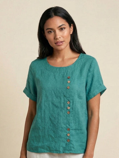 Linen Relaxed Top in Teal – Louisa by Maravesse