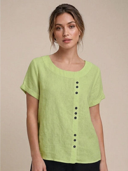 Linen Relaxed Top in Lime Green – Louisa by Maravesse