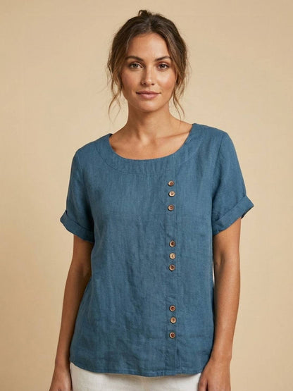 Linen Relaxed Top in Deep Teal – Louisa by Maravesse