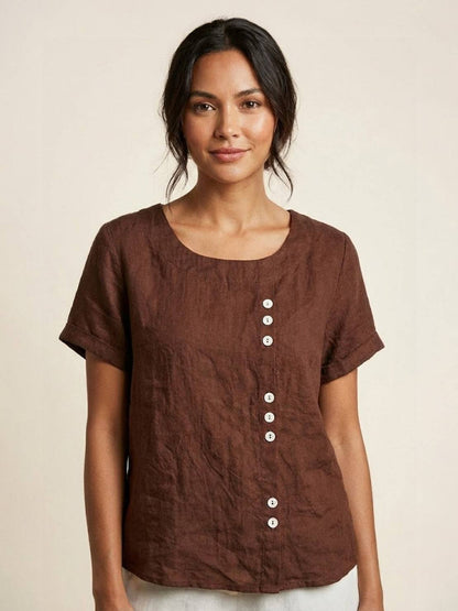 Linen Relaxed Top in Coffee Brown – Louisa by Maravesse