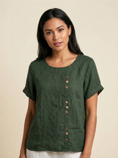 Linen Relaxed Top in Army Green – Louisa by Maravesse