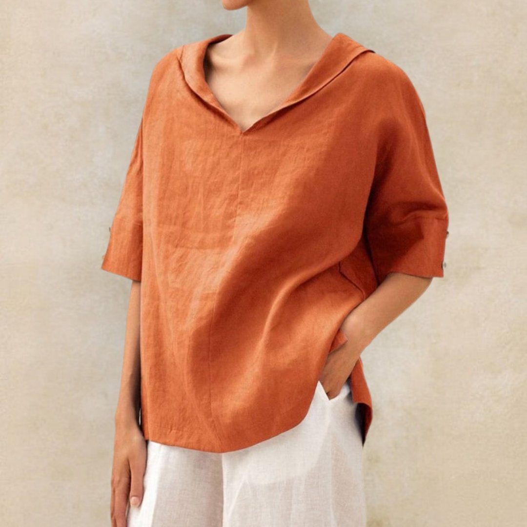 Linen Relaxed Top in Orange – Ophelia by Maravesse