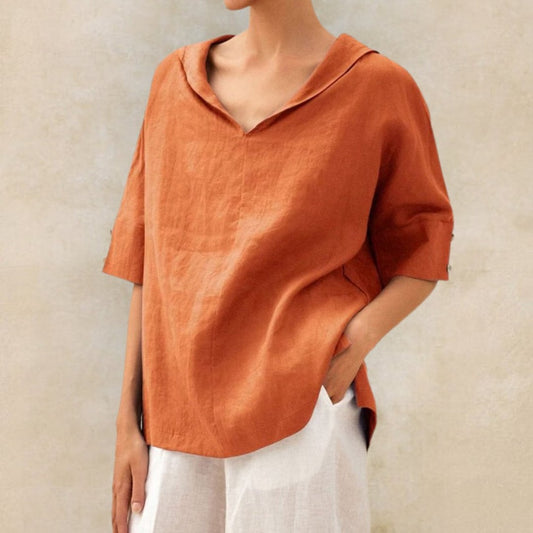 Linen Relaxed Top in Orange – Ophelia by Maravesse