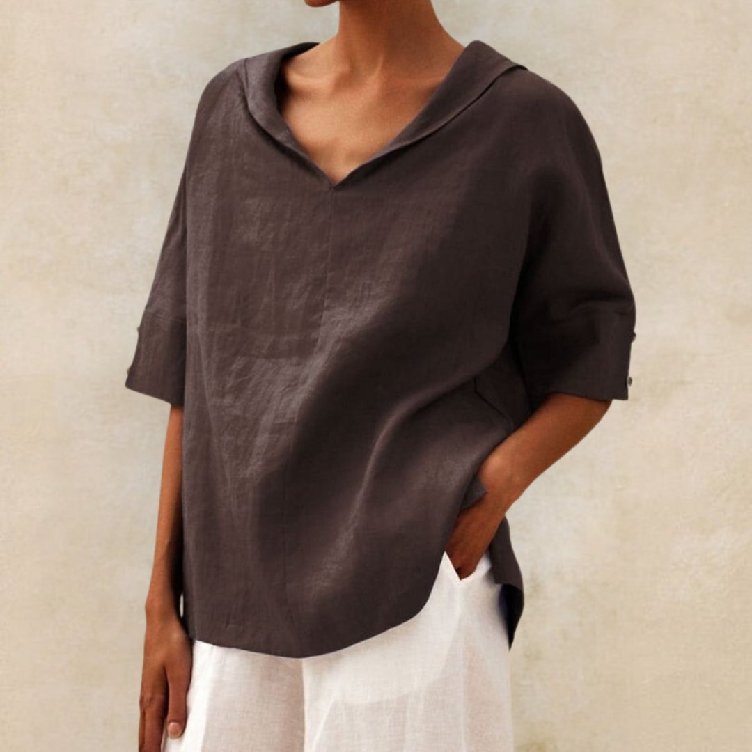 Linen Relaxed Top in Brown – Ophelia by Maravesse