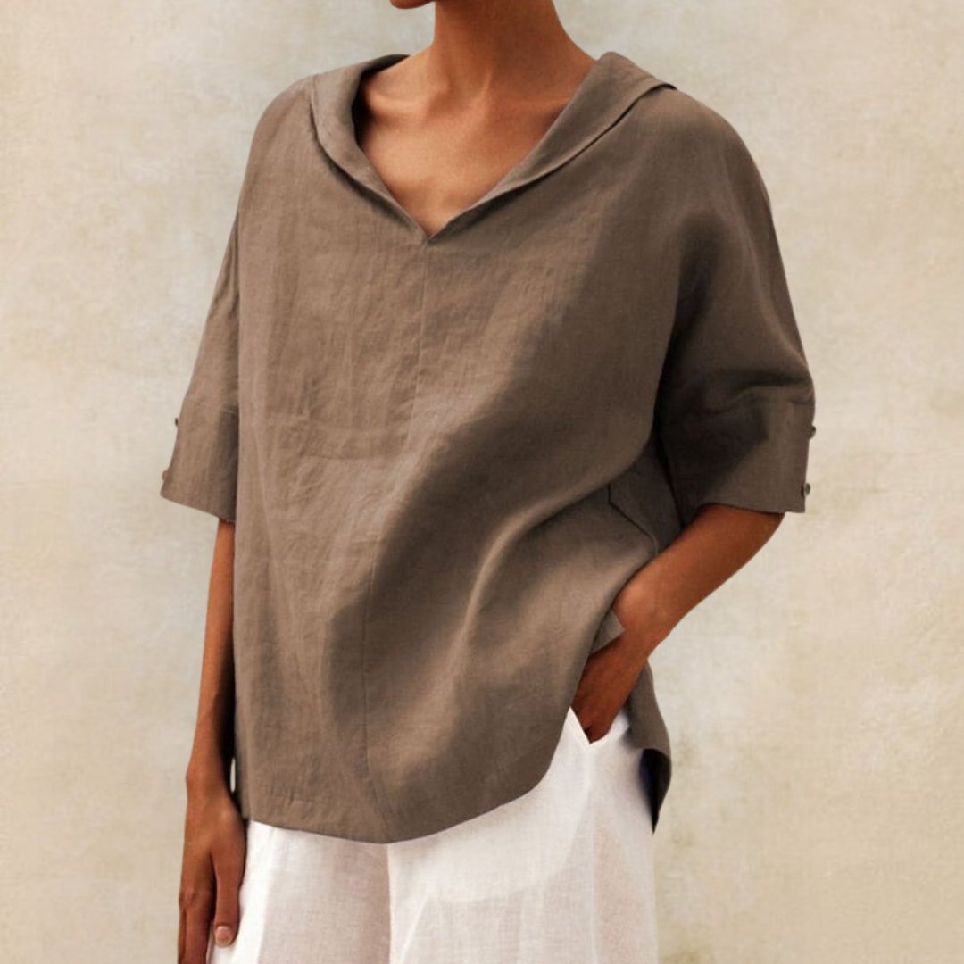 Linen Relaxed Top in Khaki – Ophelia by Maravesse