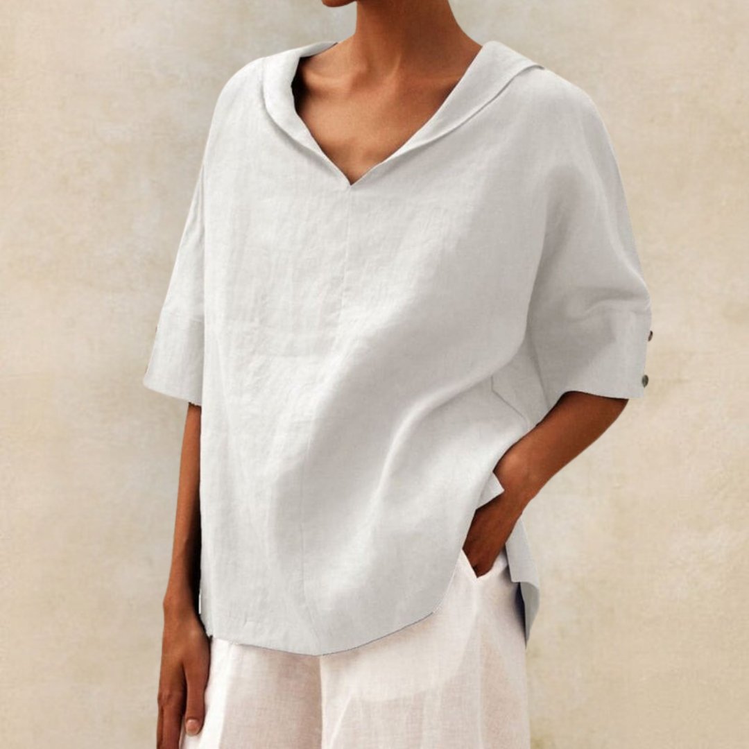 Linen Relaxed Top in White – Ophelia by Maravesse