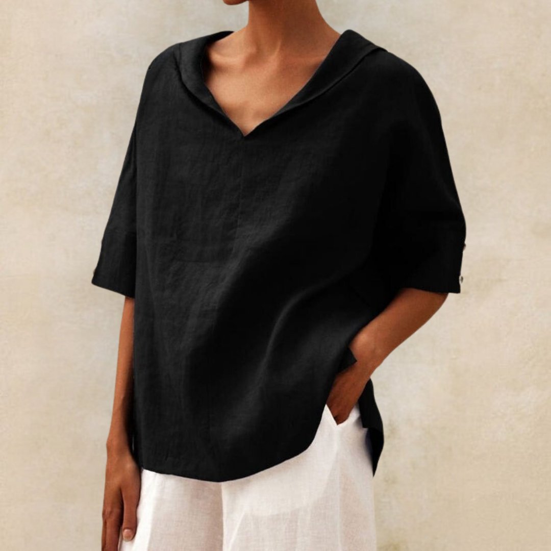 Linen Relaxed Top in Black – Ophelia by Maravesse