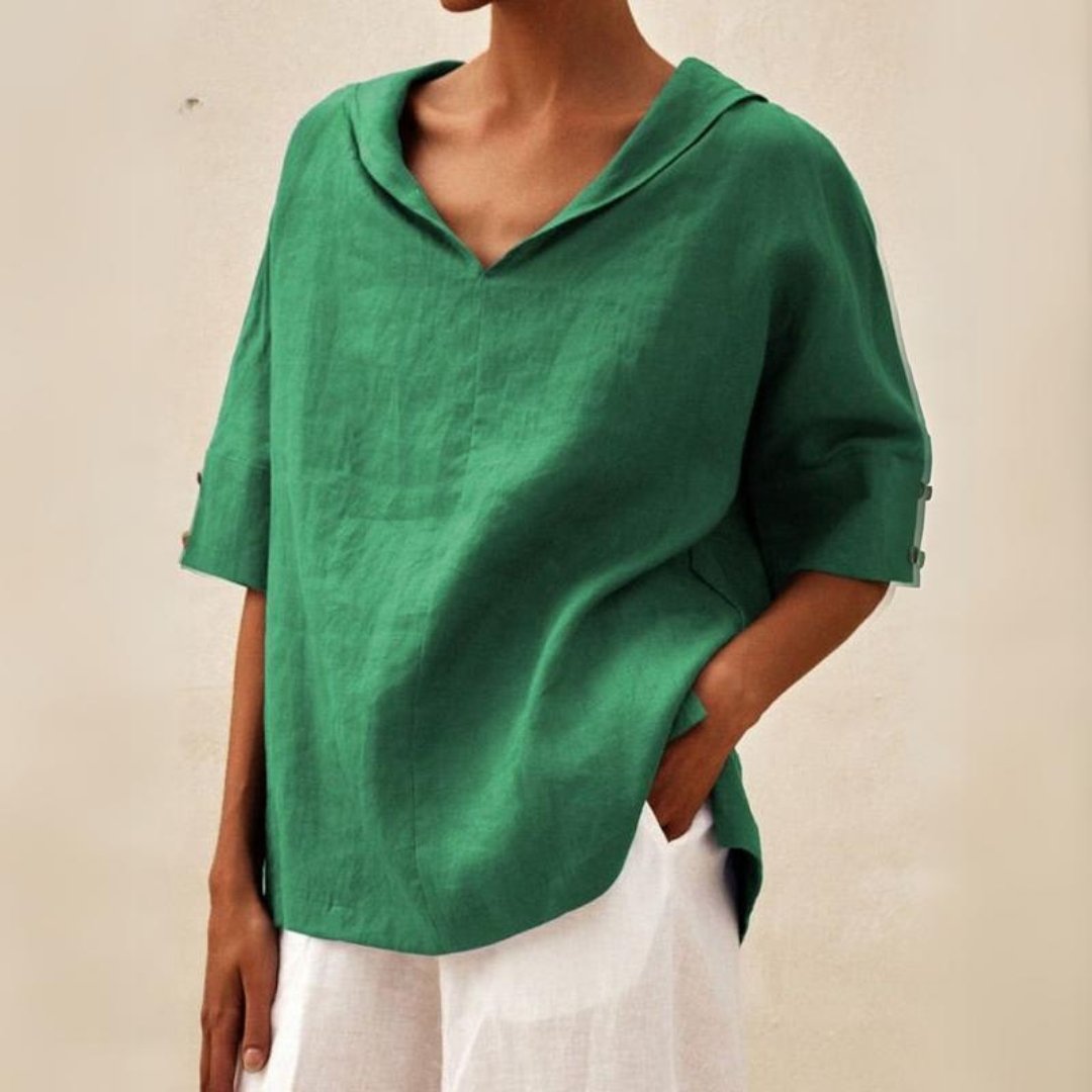 Linen Relaxed Top in Green – Ophelia by Maravesse