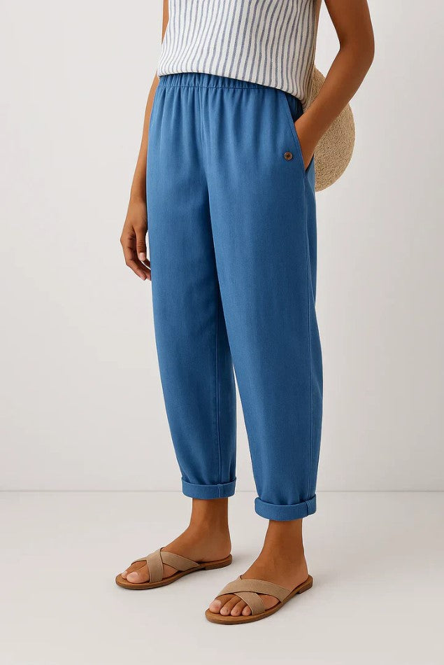 Linen Relaxed Trousers in Blue – Beatrix by Maravesse