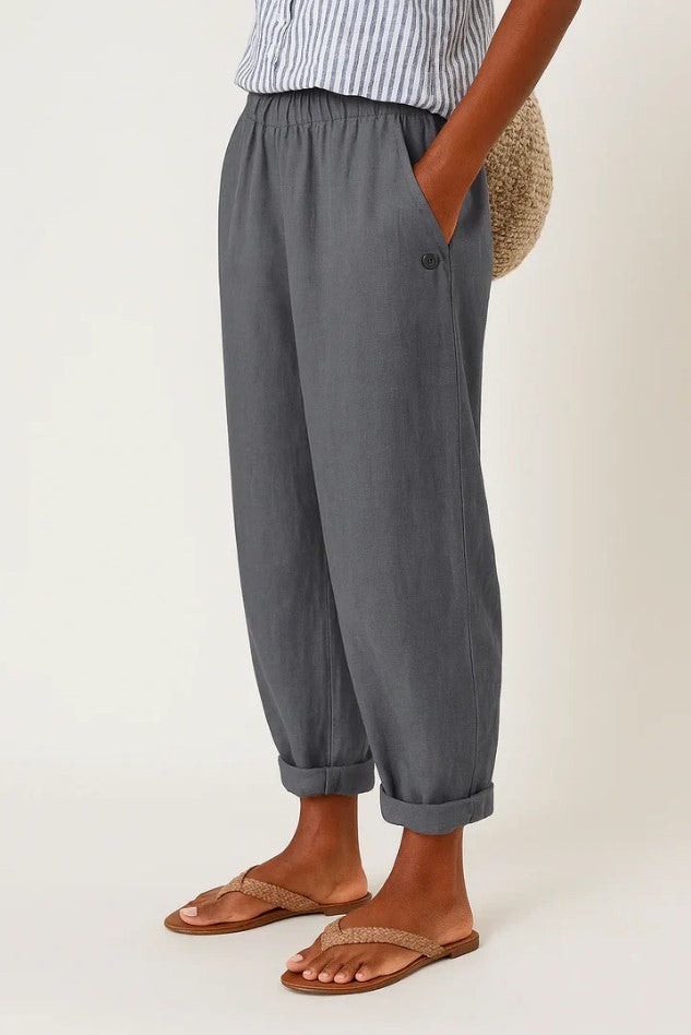 Linen Relaxed Trousers in Dark Gray – Beatrix by Maravesse