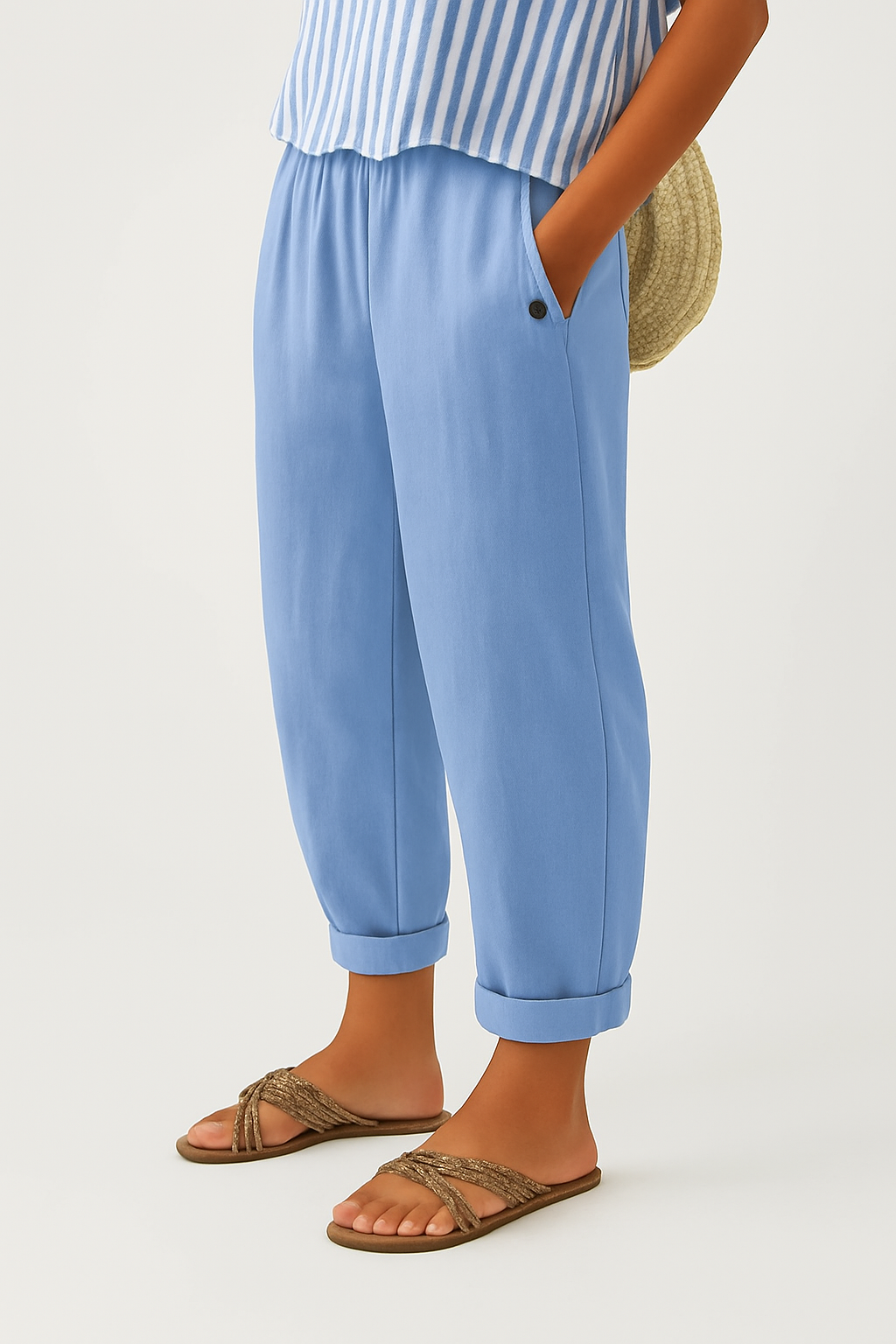 Linen Relaxed Trousers in Light Blue – Beatrix by Maravesse