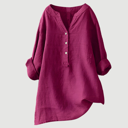 Linen Relaxed Blouse in Pink – Adeline by Maravesse