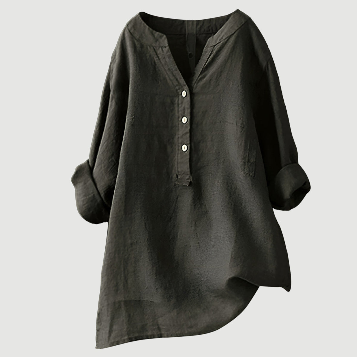 Linen Relaxed Blouse in Dark Grey – Adeline by Maravesse