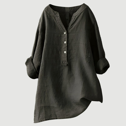 Linen Relaxed Blouse in Dark Grey – Adeline by Maravesse