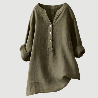 Linen Relaxed Blouse in Brown – Adeline by Maravesse