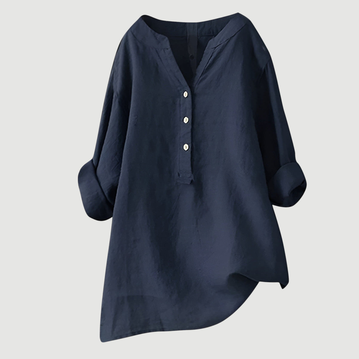 Linen Relaxed Blouse in Navy Blue – Adeline by Maravesse