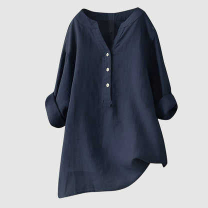 Linen Relaxed Blouse in Navy Blue – Adeline by Maravesse