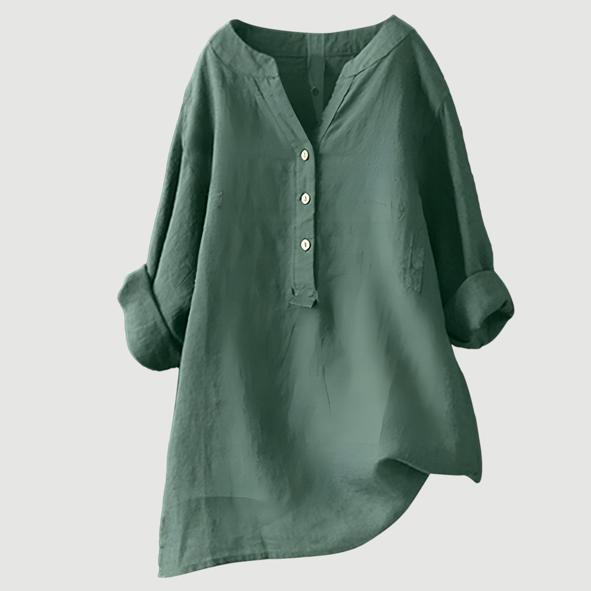Linen Relaxed Blouse in Green – Adeline by Maravesse
