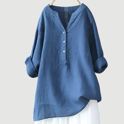 Linen Relaxed Blouse in Royal Blue – Adeline by Maravesse