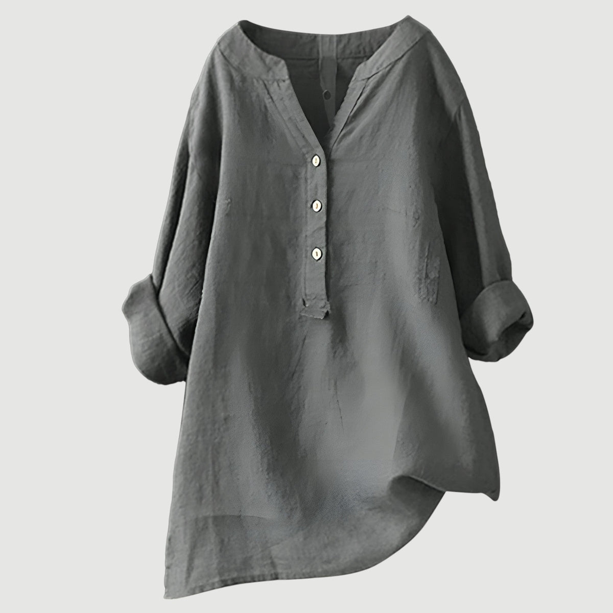 Linen Relaxed Blouse in Light Grey – Adeline by Maravesse
