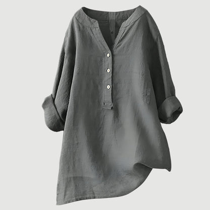 Linen Relaxed Blouse in Light Grey – Adeline by Maravesse