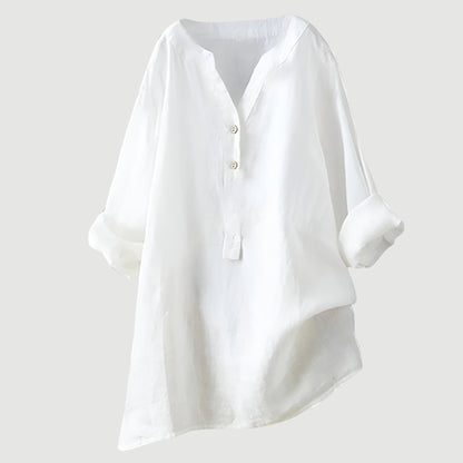 Linen Relaxed Blouse in White – Adeline by Maravesse