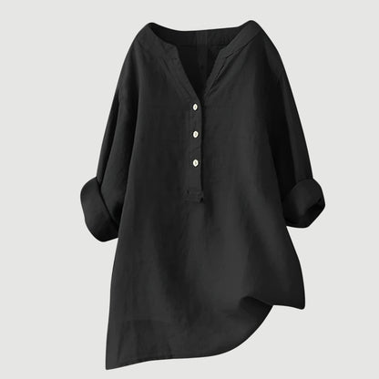 Linen Relaxed Blouse in Black – Adeline by Maravesse