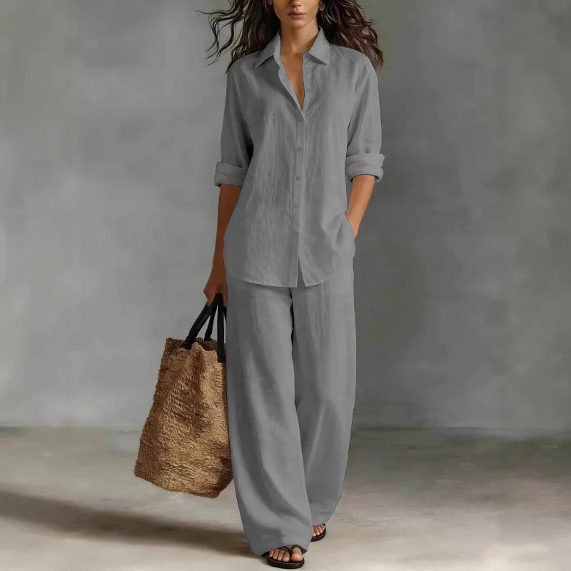 Shirt Linen Set in Grey – Seraphina by Maravesse