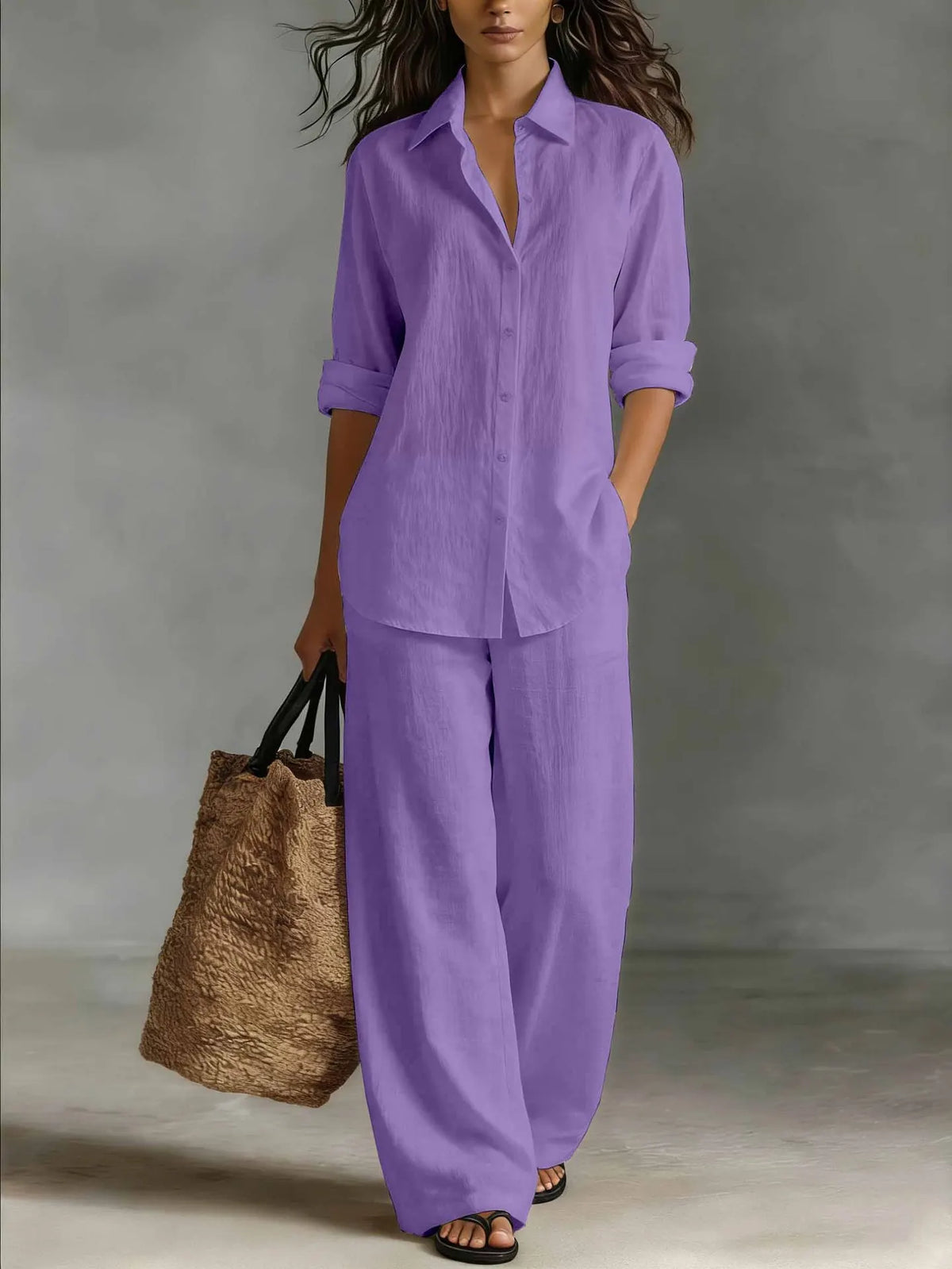 Shirt Linen Set in Purple – Seraphina by Maravesse