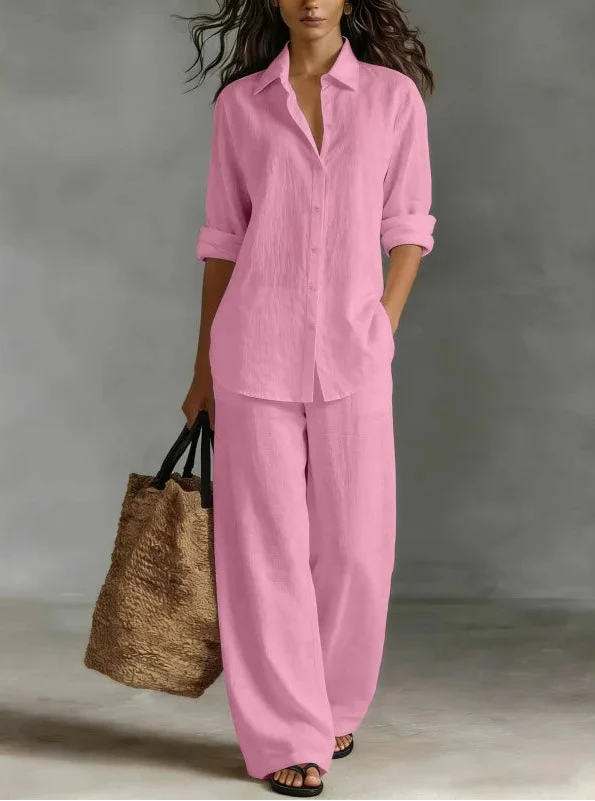 Shirt Linen Set in Pink – Seraphina by Maravesse