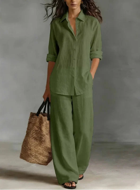 Shirt Linen Set in Green – Seraphina by Maravesse