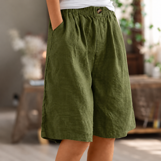Linen Relaxed Shorts in Army Green – Aurelia by Maravesse
