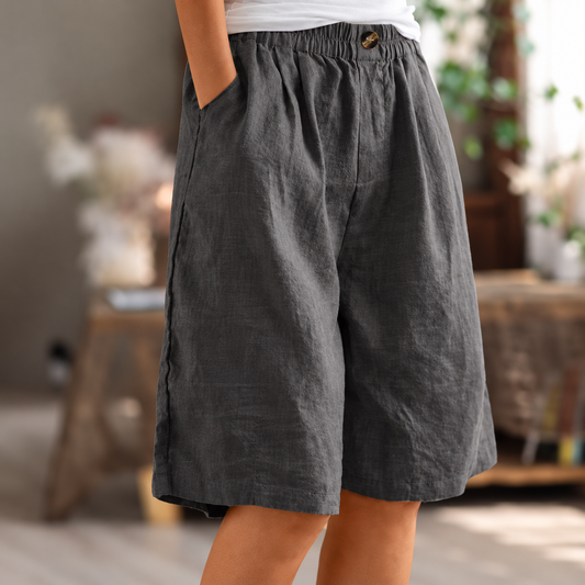 Linen Relaxed Shorts in Gray – Aurelia by Maravesse