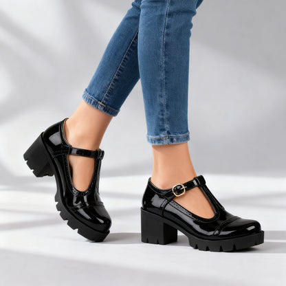 Mary Jane Chunky Heels in Black – Theodora by Maravesse