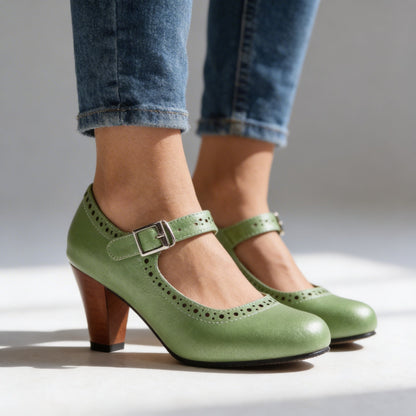 Mary Jane Heels in Dark Green – Colette by Maravesse