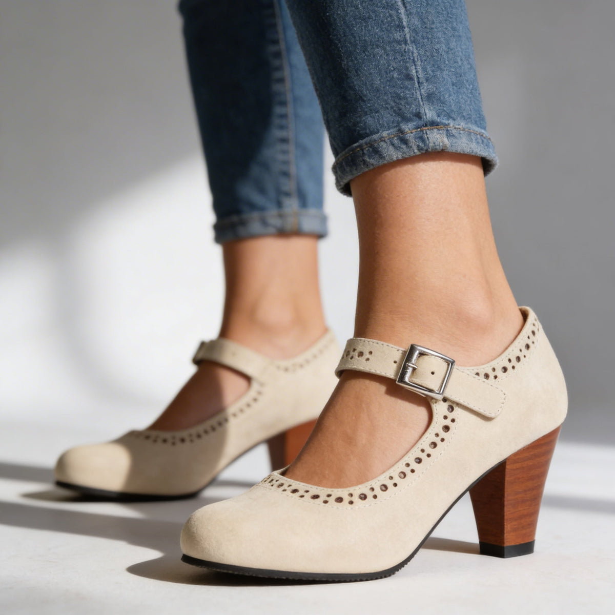 Mary Jane Heels in Beige – Colette by Maravesse