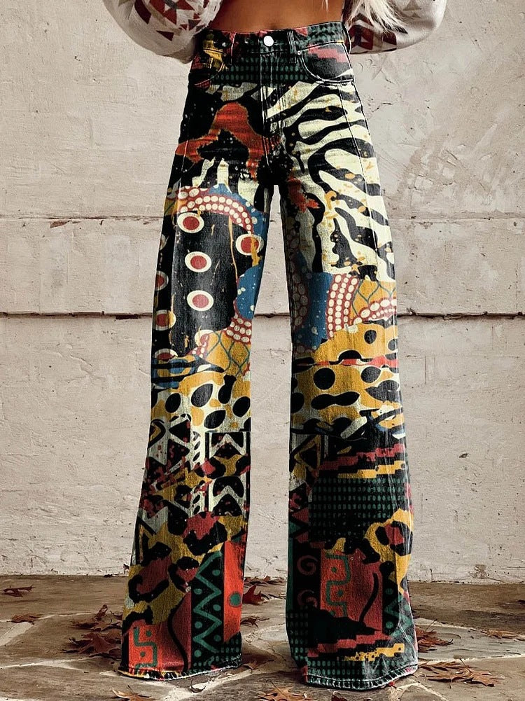 Retro Printed Trousers in Abstract – Estelle by Maravesse