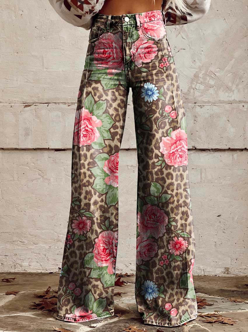 Retro Printed Trousers in Pink Leopard – Estelle by Maravesse