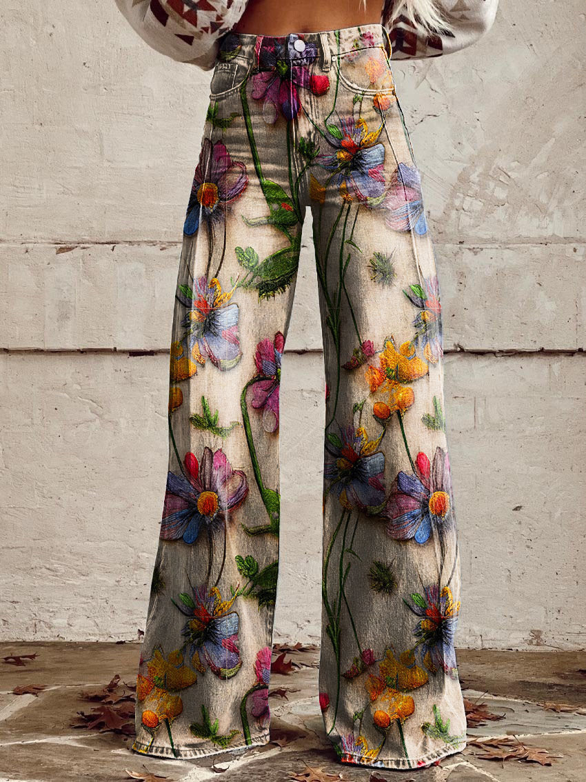Retro Printed Trousers in Colourful Flower – Estelle by Maravesse