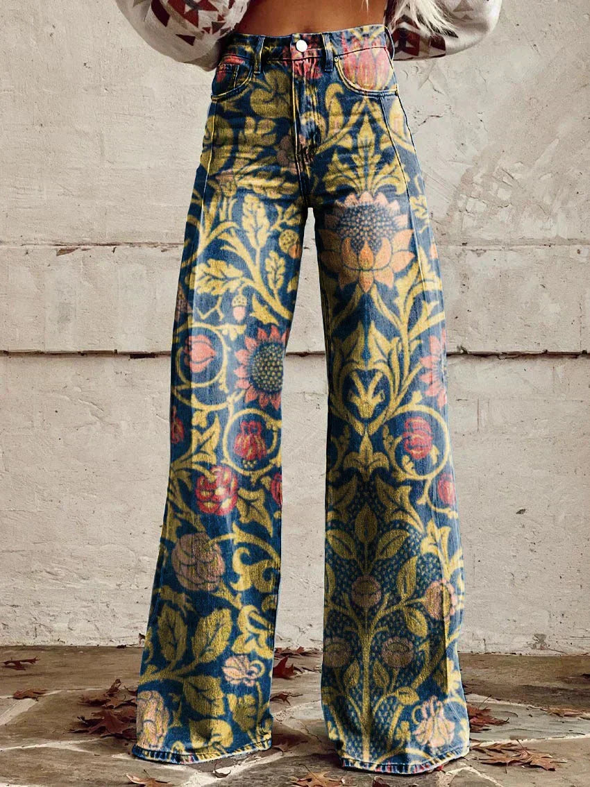 Retro Printed Trousers in Sunflower – Estelle by Maravesse
