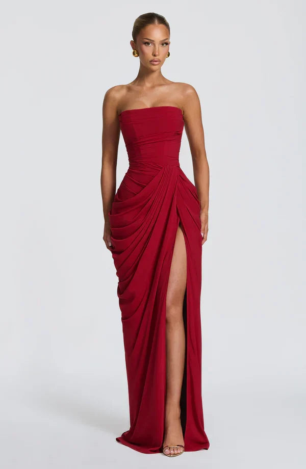 Draped Maxi Dress in Red – Josephine by Maravesse